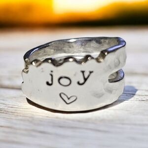 New ring made from a vintage silverplated fork. Handmade. Stamped Joy. Size 8.5
